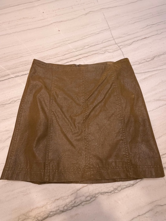 Free People Dresses & Skirts - Free People Olive Brown Faux-Leather Mini Skirt